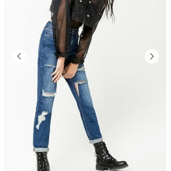 Distressed Denim Boyfriend Jeans - Picture 3 of 3